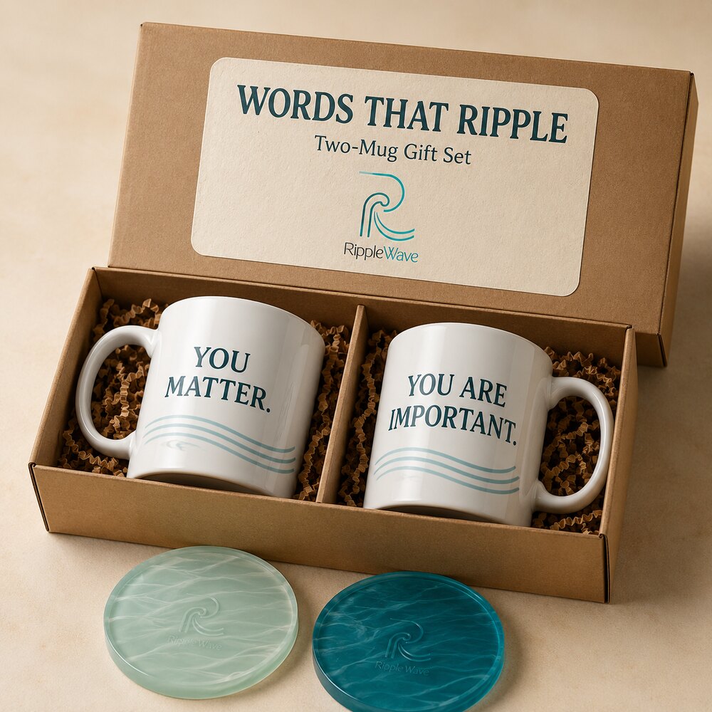 Words That Ripple — two-mug gift set with coasters